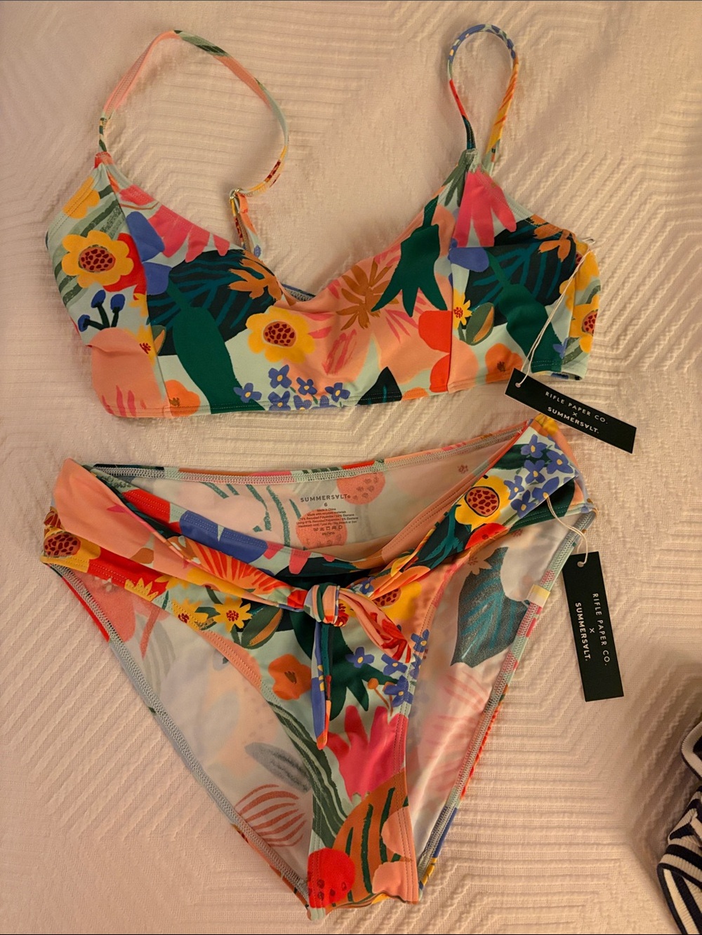 summersalt Floral Multicolor Tie-Waist Bikini — Pink, Green, Yellow, Blue